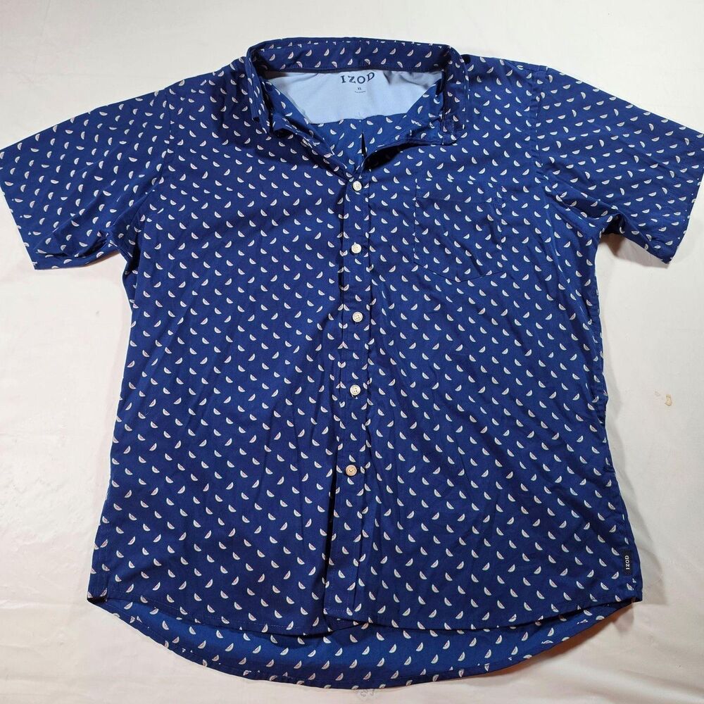 Izod Shirt Mens XL Blue Watermelon Print Short Sleeve Button Up Summer Casual
